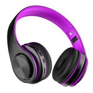funwaretech wireless bluetooth headphones over ear with mic,noise cancelling headphones bluetooth 5.0, foldable hi-fi stereo wireless headphones,soft memory-protein earmuffs for travel/work, purple