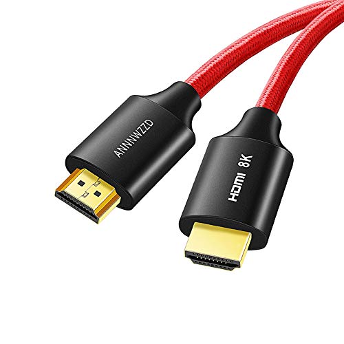 8K HDMI Cable 3FT, ANNNWZZD High Speed HDMI 2.1 (Red Braided Cord-4K@120Hz 8K@60Hz 4:4:4 HDR HDCP 2.2 e ARC)