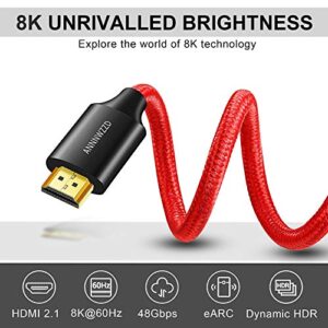 8K HDMI Cable 3FT, ANNNWZZD High Speed HDMI 2.1 (Red Braided Cord-4K@120Hz 8K@60Hz 4:4:4 HDR HDCP 2.2 e ARC)