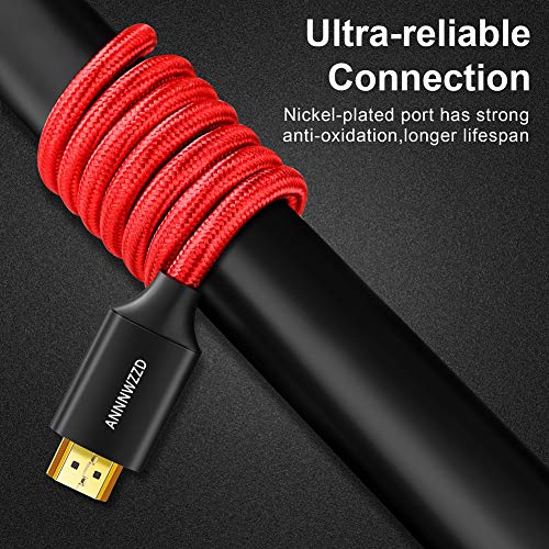 8K HDMI Cable 3FT, ANNNWZZD High Speed HDMI 2.1 (Red Braided Cord-4K@120Hz 8K@60Hz 4:4:4 HDR HDCP 2.2 e ARC)