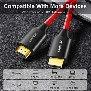 8K HDMI Cable 3FT, ANNNWZZD High Speed HDMI 2.1 (Red Braided Cord-4K@120Hz 8K@60Hz 4:4:4 HDR HDCP 2.2 e ARC)