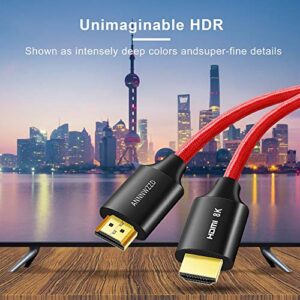 8K HDMI Cable 3FT, ANNNWZZD High Speed HDMI 2.1 (Red Braided Cord-4K@120Hz 8K@60Hz 4:4:4 HDR HDCP 2.2 e ARC)