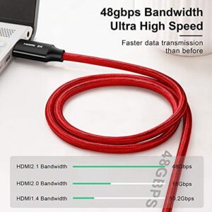 8K HDMI Cable 3FT, ANNNWZZD High Speed HDMI 2.1 (Red Braided Cord-4K@120Hz 8K@60Hz 4:4:4 HDR HDCP 2.2 e ARC)