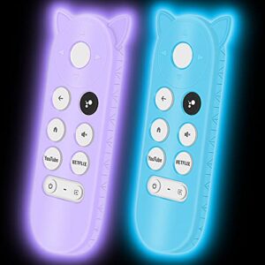 2pack silicone protective case compatible for google chromecast remote control,remote case holder skin for google 2020 voice remote,shock absorption bumper remote back cover -glowpurple+glowblue