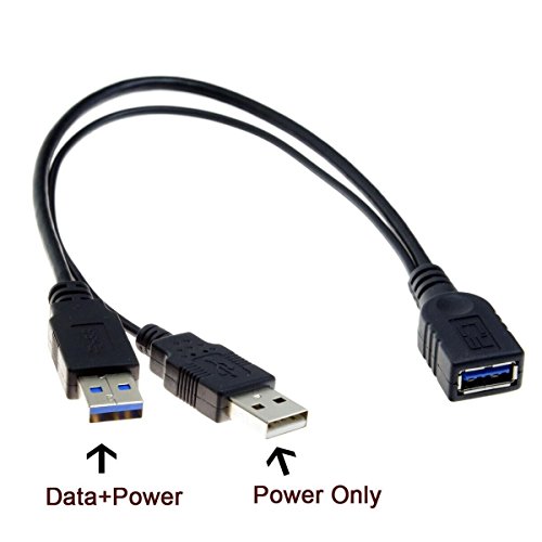 CY USB 3.0 Female to Dual USB Male Extra Power Data Y Extension Cable for 2.5" Mobile Hard Disk Black Color