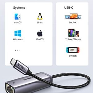 UGREEN USB C to Ethernet Adapter Type C Thunderbolt 3 to RJ45 Gigabit LAN Network Adapter Compatible with MacBook Pro, MacBook Air, Mac Mini, iPad Pro, Surface Book, Dell XPS, Chromebook, and More