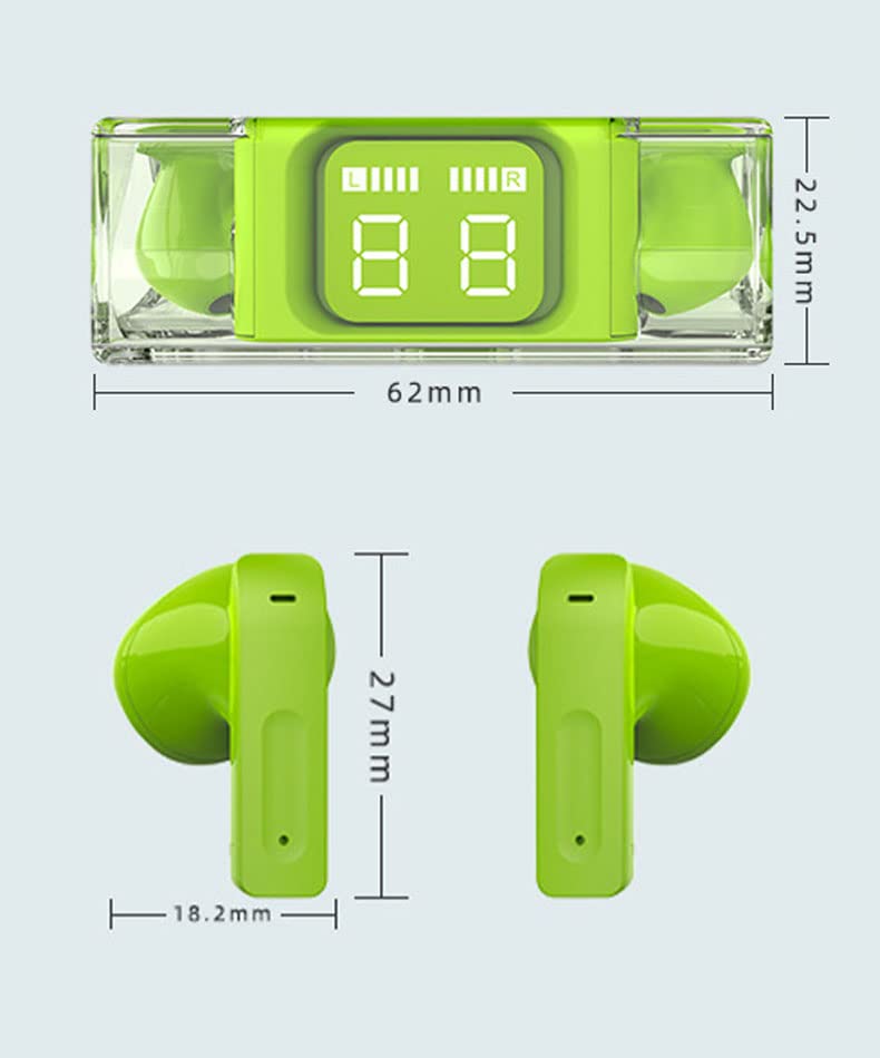 bahilok Wireless Headphones LED Display Earbuds Fone Bluetooth 5.3 Headset Noise Reduction Sports Waterproof Earphones with Mic (Green)