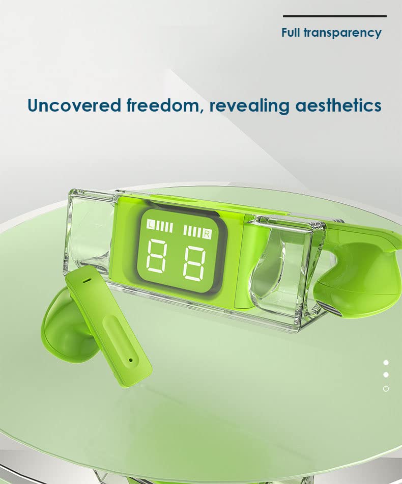 bahilok Wireless Headphones LED Display Earbuds Fone Bluetooth 5.3 Headset Noise Reduction Sports Waterproof Earphones with Mic (Green)