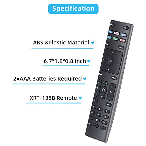 UNOCAR Remote for Vizio Smart TV Remote XRT-136 and Vizio Smart TV Quantum 4K UHD HDTV SmartCast Watchfree Vizio D E M P V Series LED LCD 24 32 40 43 48 50 55 60 65 70 75 inch TV Netflix Hulu Prime