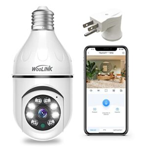 WOOLINK 3MP Light Bulb Security Camera - 2.4Ghz Wireless WiFi Light Bulb Camera, E26/E27 Light Socket Camera, Color Night Vision, Motion Detection, App Alarm Notification