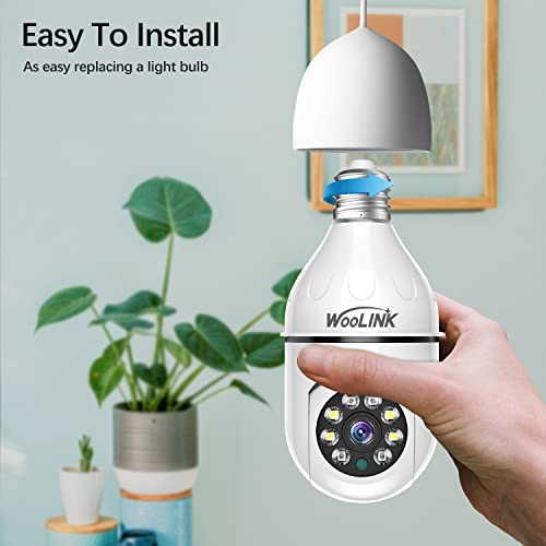 WOOLINK 3MP Light Bulb Security Camera - 2.4Ghz Wireless WiFi Light Bulb Camera, E26/E27 Light Socket Camera, Color Night Vision, Motion Detection, App Alarm Notification