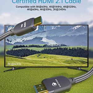 8K HDMI 2.1 Cable 6.6ft 48Gbps, Ultra High Speed HDMI Cable, 4K HD 120Hz 144Hz 2K 240Hz Gaming HDMI Cable 2.1 Certified, eARC HDCP 2.2&2.3 HDR 10+ Dolby Compatible with PS5/Xbox Series X/Apple TV 4K