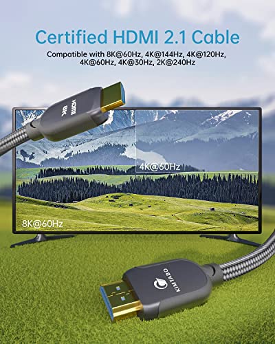 8K HDMI 2.1 Cable 6.6ft 48Gbps, Ultra High Speed HDMI Cable, 4K HD 120Hz 144Hz 2K 240Hz Gaming HDMI Cable 2.1 Certified, eARC HDCP 2.2&2.3 HDR 10+ Dolby Compatible with PS5/Xbox Series X/Apple TV 4K