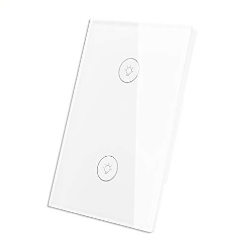 WiFi Smart Wall Touch Light Switch Glass Panel Wireless Remote Control by Mobile APP Anywhere Compatible with Alexa,Timing Function No Hub Required (Wall Switch 2 Gang)