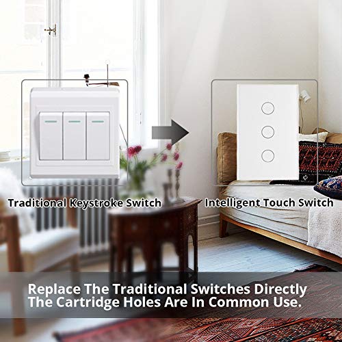 WiFi Smart Wall Touch Light Switch Glass Panel Wireless Remote Control by Mobile APP Anywhere Compatible with Alexa,Timing Function No Hub Required (Wall Switch 2 Gang)