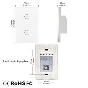 WiFi Smart Wall Touch Light Switch Glass Panel Wireless Remote Control by Mobile APP Anywhere Compatible with Alexa,Timing Function No Hub Required (Wall Switch 2 Gang)