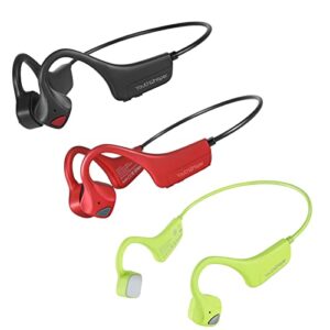 youthwhisper bone conduction headphones, lightweight wireless bluetooth sport headset with built-in mic, waterproof open ear headphones for sports (red+green+black)