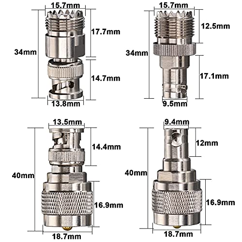 CB Radio Antenna Upgraded Adapter Kit Optimized VSWR BNC to UHF Adapter Male Female 4 Type RF Connector Kit Coax Coaxial BNC UHF Radio Adapter for CB Antenna Radio BNC Antenna Handheld CB Aerial