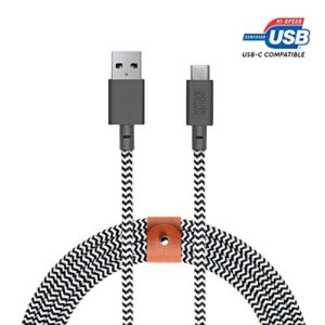 native union belt cable xl usb-c to usb-a – 10ft ultra-strong charging cable with leather strap compatible with samsung galaxy z fold4, flip4 / s22 ultra, pixel 7 pro, ipad pro, air 5, mini 6 (zebra)