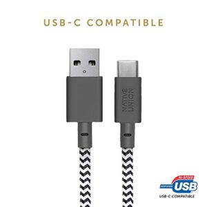 Native Union Belt Cable XL USB-C to USB-A - 10ft Ultra-Strong Charging Cable with Leather Strap Compatible with Samsung Galaxy Z Fold4, Flip4 / S22 Ultra, Pixel 7 Pro, iPad Pro, Air 5, Mini 6 (Zebra)