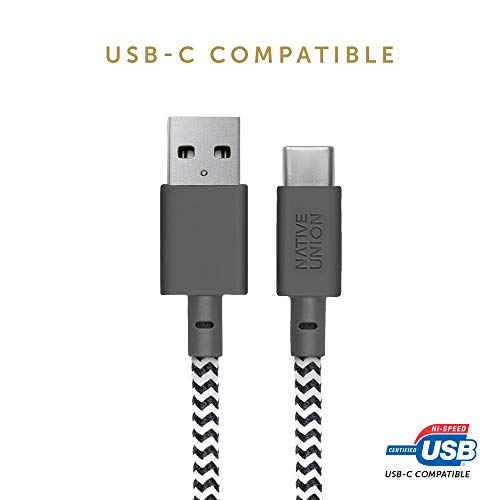 Native Union Belt Cable XL USB-C to USB-A - 10ft Ultra-Strong Charging Cable with Leather Strap Compatible with Samsung Galaxy Z Fold4, Flip4 / S22 Ultra, Pixel 7 Pro, iPad Pro, Air 5, Mini 6 (Zebra)