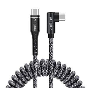 VODBOV Coiled C to C 65W 6 Feet Anti Winding 90 Degree Right Angle USB C to USB C Cable Fast Car Charger Braiding Data Sync Type-c Cord (Zebra)