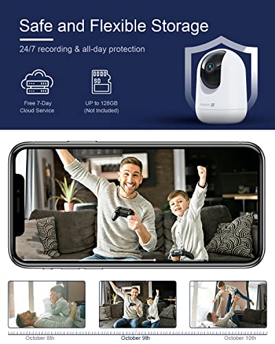 Indoor Security Camera 2K, Pet Camera with Phone App, WiFi Cameras for Home Security Camera for Dog/ Baby Monitor/Elder Pan Tilt, 2.4G, 24/7, 2-Way Talk, Human Detection, Motion Tracking, SD&Cloud