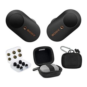 sony wf-1000xm3 true wireless noise-canceling earbud headphones with charging case (black) bundle with hard eva travel case and noise isolating memory foam tips (3 items)