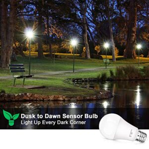 SHINE HAI Dusk to Dawn Light Sensor Bulbs, A19 12W(100 Watt Equivalent) LED Auto On Off Light Bulbs, 1200 Lumens, E26 Base, Daylight White 5000K Bulbs Outdoor for Porch Garage Yard, 4-Pack