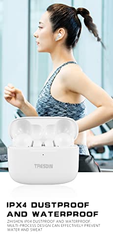 TRESDIN Jello2 Foxconn Made True Wireless Stereo Noise Cancelling Headset Bluetooth 5.0 Compatible with TV Smart Phone Laptop Wireless Charging IPX4 Waterproof Travel Mountaineering White