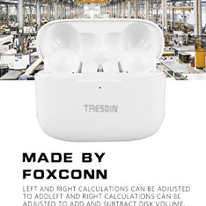 TRESDIN Jello2 Foxconn Made True Wireless Stereo Noise Cancelling Headset Bluetooth 5.0 Compatible with TV Smart Phone Laptop Wireless Charging IPX4 Waterproof Travel Mountaineering White