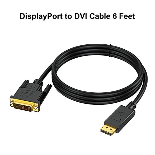 URELEGAN DisplayPort to DVI Cable 6 Feet, Display Port DP to DVI-D Cable Adapter High Speed Male to Male Cord Compatible with PC, Laptop, HDTV, Projector, Monitor and More