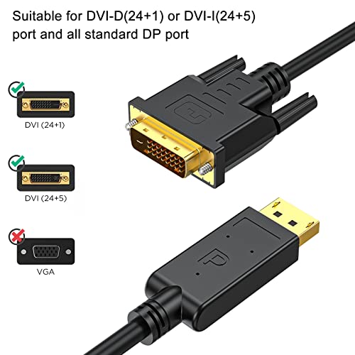 URELEGAN DisplayPort to DVI Cable 6 Feet, Display Port DP to DVI-D Cable Adapter High Speed Male to Male Cord Compatible with PC, Laptop, HDTV, Projector, Monitor and More