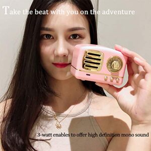 Dosmix Portable Bluetooth Stereo Speaker, Enhanced Bass Retro Wireless Vintage Speaker with TF Card Slot, Built-in Mic for Travel, Home, Beach, Kitchen for Android/iOS Devices (Pink)