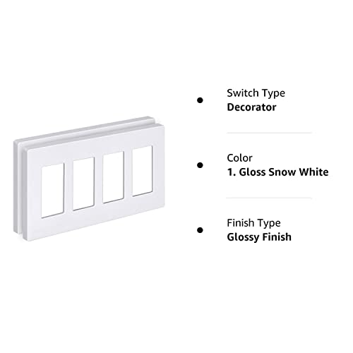 [2 Pack] BESTTEN 4-Gang Screwless Wall Plate, USWP6 Snow White Series, Decorator Outlet Cover, H4.69” x L8.35”, for Light Switch, Dimmer, GFCI, USB Receptacle