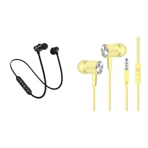 pmuybhf 2pc wireless bluetooth earphone stereo sports wireless earbuds & 3.5mm wired sport headphones earphones fits all 3.5mm devices