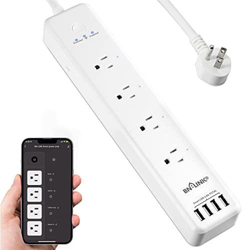 BN-LINK Smart Power Strip Compatible with Alexa Google Home, Smart Plug WiFi Outlets Surge Protector with 4 USB 4 Charging Port Multi Plug Extender,15A