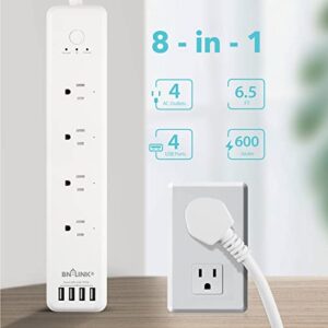 BN-LINK Smart Power Strip Compatible with Alexa Google Home, Smart Plug WiFi Outlets Surge Protector with 4 USB 4 Charging Port Multi Plug Extender,15A