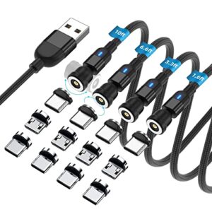 yidawin magnetic charging cable (4 pack 1.6ft+3.3ft+6.6ft+10ft), 540° rotation magnetic usb cable, nylon braided magnetic phone charger cable for type c, micro usb, iproduct