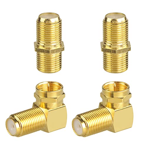 VCE Coaxial Cable Connector and Right Angle RG6 Coax Cable Extender, F-Type Gold Plated Adapter Female to Female for TV Cables, 4 Pack