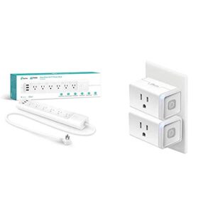 kasa smart plug power strip & kasa smart plug, wifi outlet compatible with alexa, echo and google home, no hub required, remote control, 12 amp, ul certified, 2-pack (hs103p2)