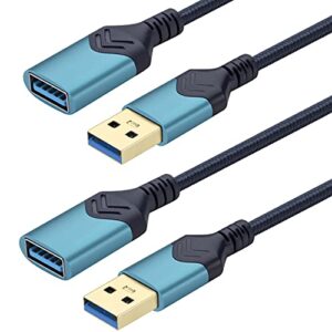 usb 3.0 extension cable,[2pack] 2ft high speed extension cable usb male to female extension cord for playstation/xbox/flash drive/card reader/hard drive/keyboard/printer/scanner(dark blue, 2pack 2ft)
