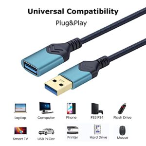 USB 3.0 Extension Cable,[2Pack] 2FT High Speed Extension Cable USB Male to Female Extension Cord for Playstation/Xbox/Flash Drive/Card Reader/Hard Drive/Keyboard/Printer/Scanner(Dark Blue, 2Pack 2FT)