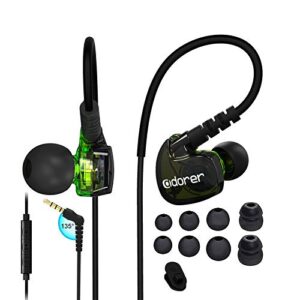 wired sport earphone running earphone with microphone and remote sweatproof and noise-resistant in ear earphone for running gym jogging (green)