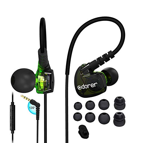 Wired Sport Earphone Running Earphone with Microphone and Remote Sweatproof and Noise-Resistant in Ear Earphone for Running Gym Jogging (Green)