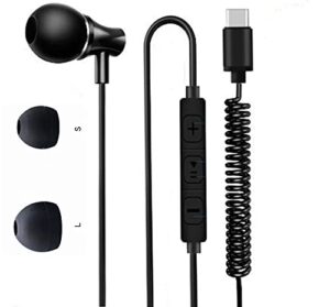 usb type-c earphone single-side earphone usb-c earbud,single-ear earbud with microphone spring coil reinforced cord for google pixel 2/xl earbud compatible samsung,xiaomi,huawei and more