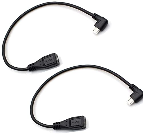 Micro USB Left Angle,Micro USB Extension Cable, 90 Degree Micro-B Male to Female Extension Cable, Data Transferring Cable Suitable for Samsung, HTC, Huawefti, Driving Recorder,Sony and More （2 pack）