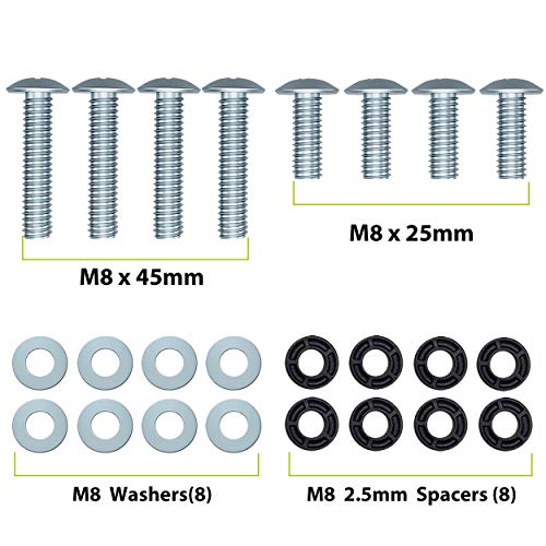 USX MOUNT TV Mounting bolts-M8x 45mm and M8 x 25mm (4PCS) TV Mounting Screws Compatible for Samsung TV with 2.5mm Spacers & 8.5mm Washer