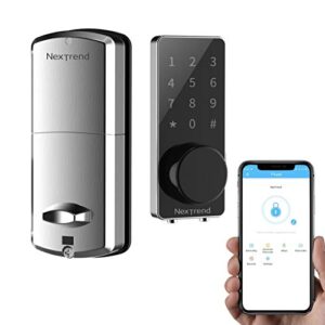 smart lock, nextrend electronic deadbolt door lock, bluetooth keyless entry, touchscreen keypad, mechanical keys enabled remote share, auto lock for home, hotel, apartment, silver