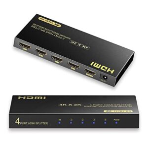 4k hdmi splitter 1 in 4 out, hdmi splitter 1 input 4 output support 4k 60hz full hd 1080p and 3d, compatible with xbox ps3/4 roku blu-ray player